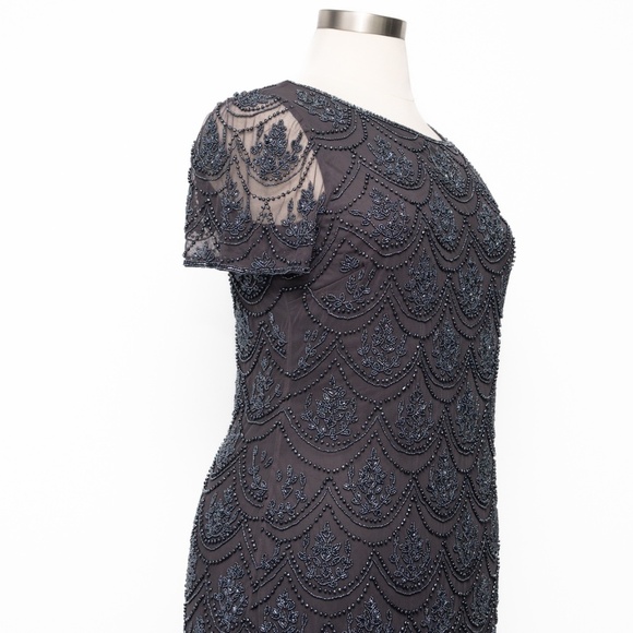 Pisaro Nights - Mini Beaded leaf Sheath Dress In Slate. - Picture 9 of 14